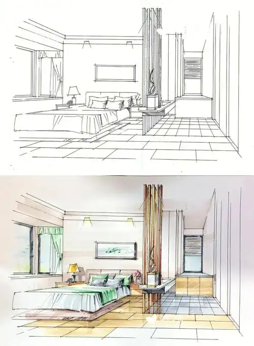 室内设计马克笔手绘效果图「主卧」