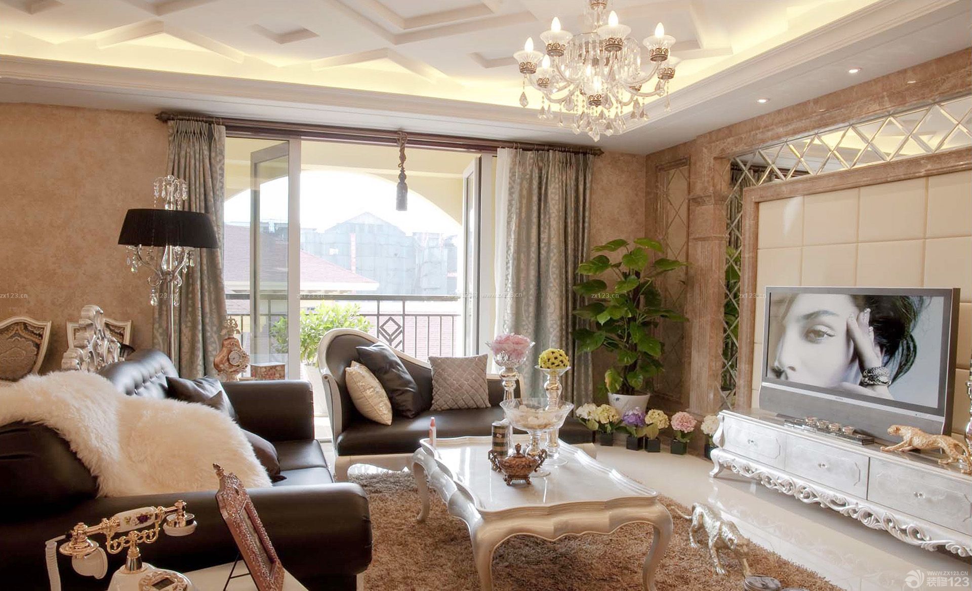 豪华欧式风格80平米客厅装修样板房