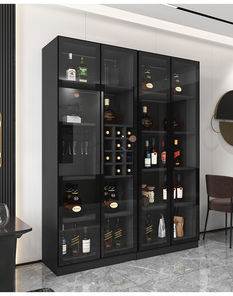 轻奢酒柜靠墙小型现代简约客厅家用玻璃门展示柜餐边柜冰箱一体柜转角