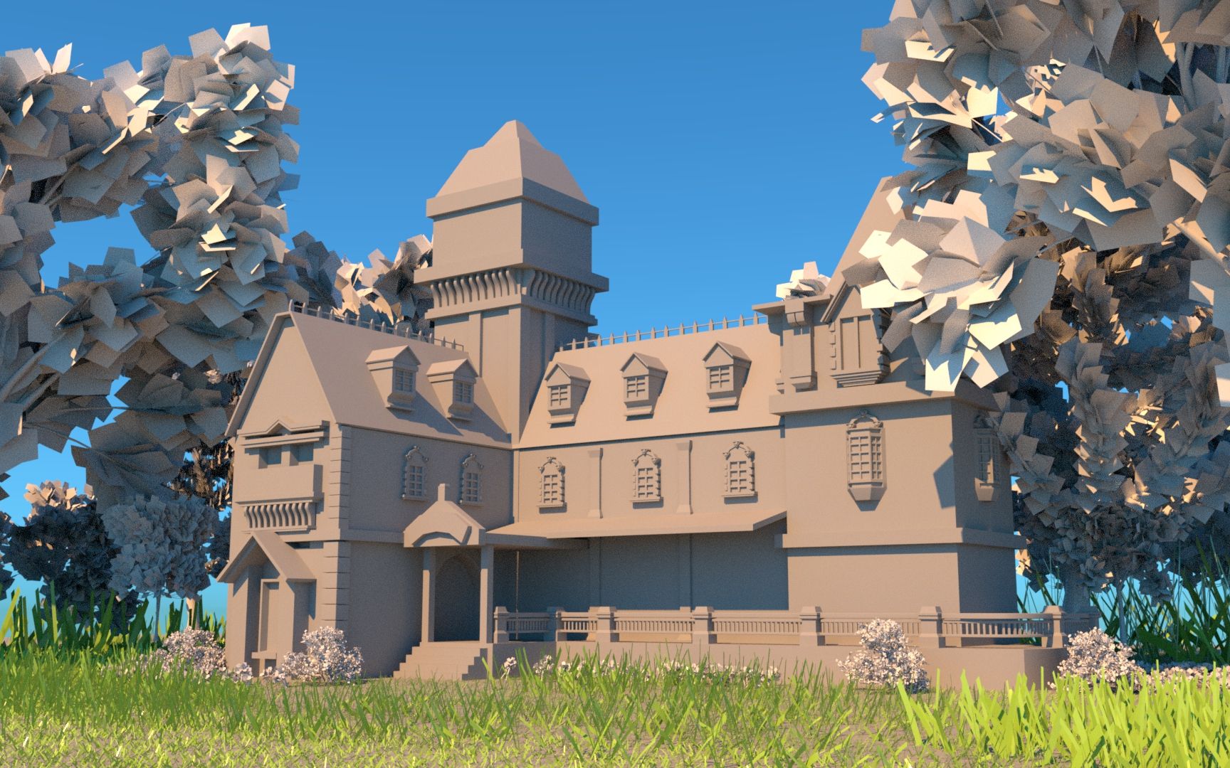 【maya场景建模】卡通动画森林小房子模型制作,场景建模思路讲解