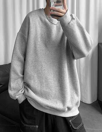 秋季t恤男潮ins韩版t恤打底衫内搭春秋装卫上衣潮流衣服圆领纯浅灰色l