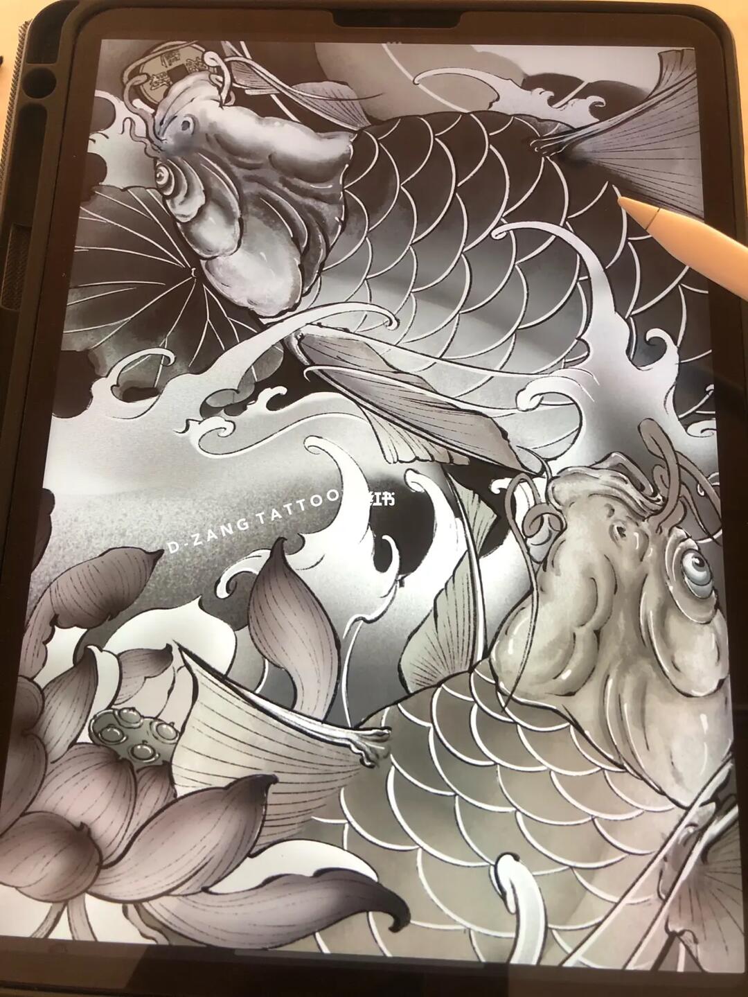 新传统鲤鱼纹身手稿