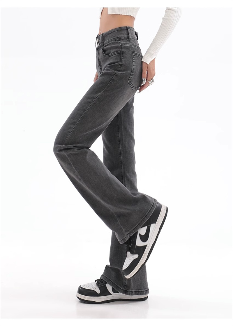 美式高街复古烟灰色微喇牛仔裤女秋季高腰显瘦弹力喇叭裤子潮ins - 17
