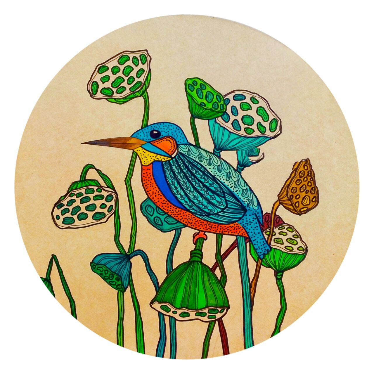 创意儿童画《翠鸟》 适合七八岁的小朋友 翠鸟里的线条可以随意组合