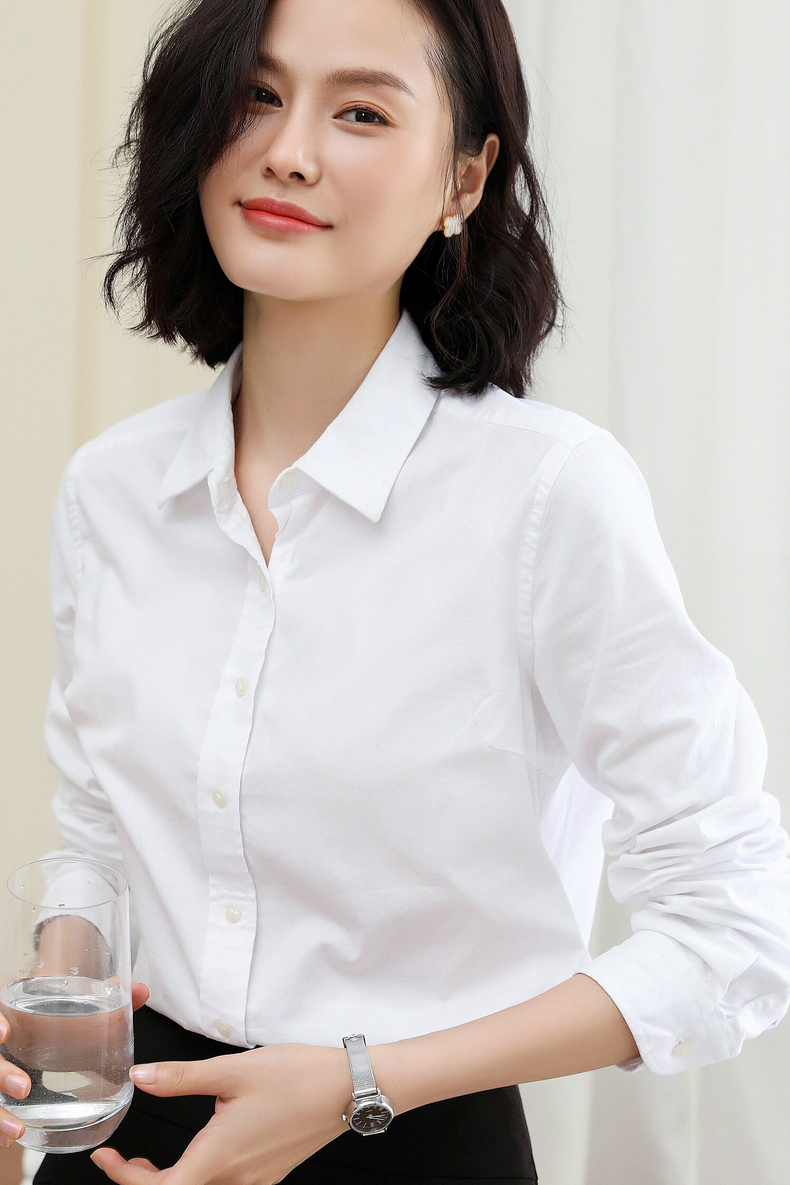 恒源祥纯色衬衫女长袖2019春秋季职业正装修身纯棉衬衣薄修身上衣