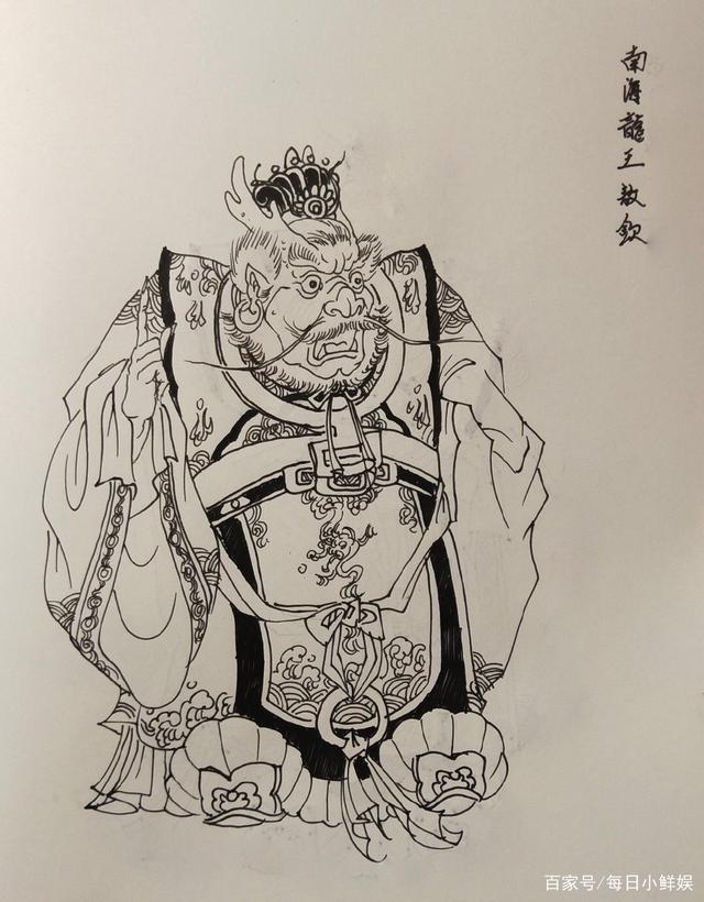 《西游记》人物白描画稿,唐僧师徒与四海龙王,致敬经典!