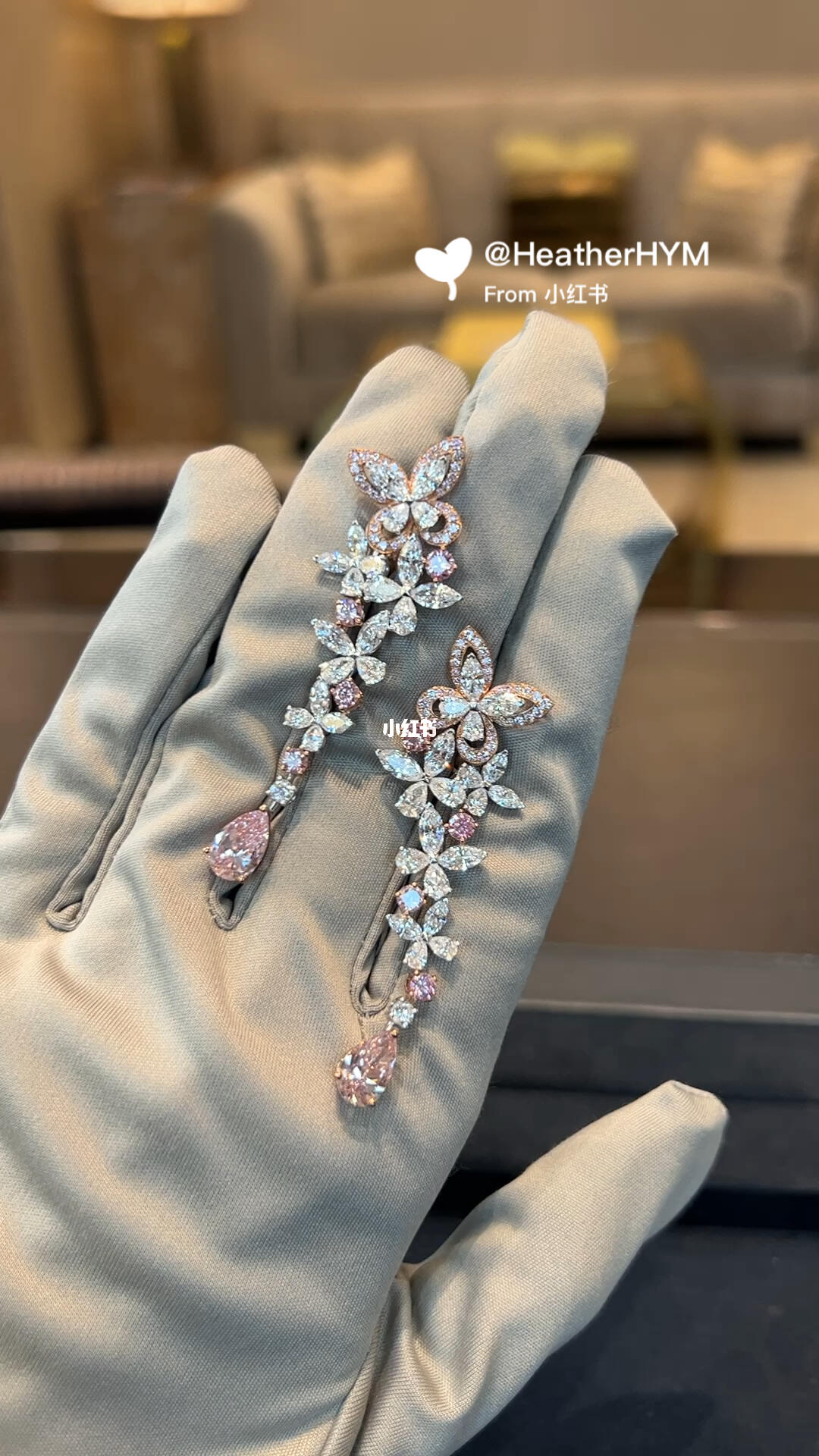 graff稀世珍宝蝴蝶系列天花板粉钻耳环