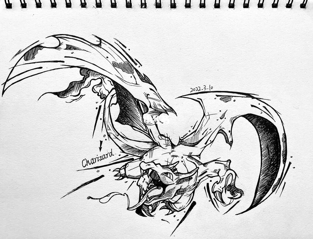 绘画临摹神奇宝贝喷火龙