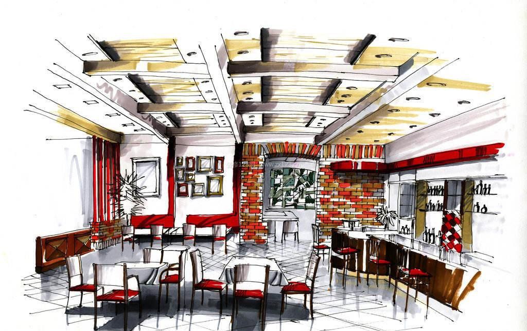 酒吧手绘室内设计装修效果图赏析