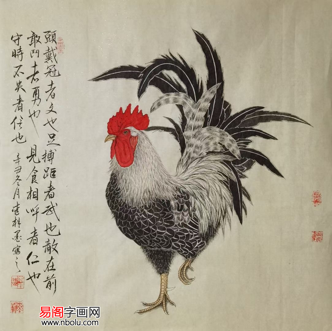 实力派画家李梓墨作品赏析:形神兼备 气韵生动_公鸡_工笔画_金蟾