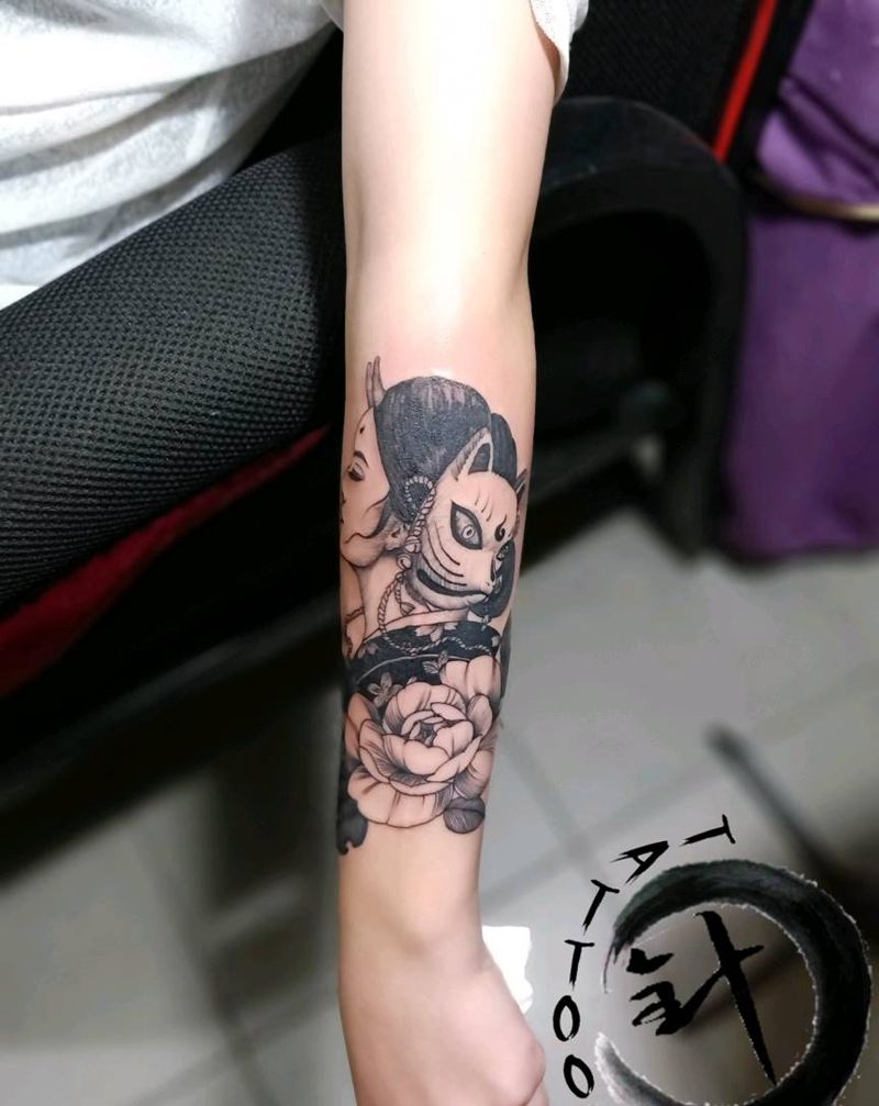 艺妓纹身图片手臂新传统点刺艺妓纹身图案