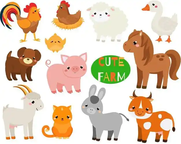 可爱卡通家禽动物矢量插图