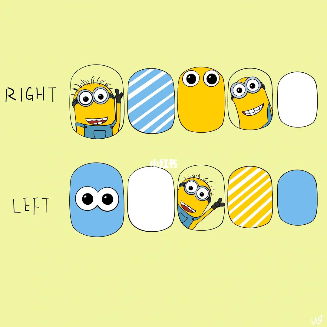 小黄人卡通手绘美甲