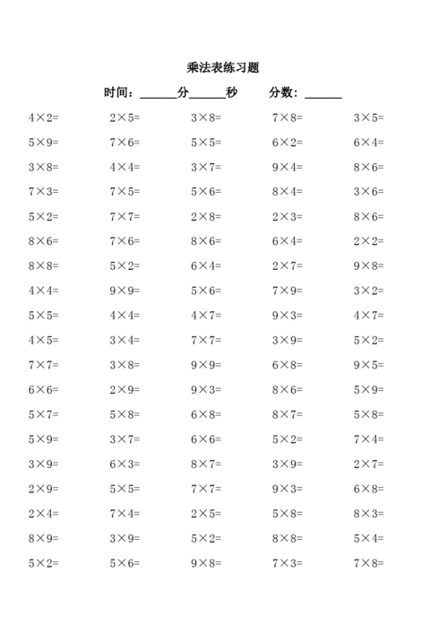 一位数乘法口算题