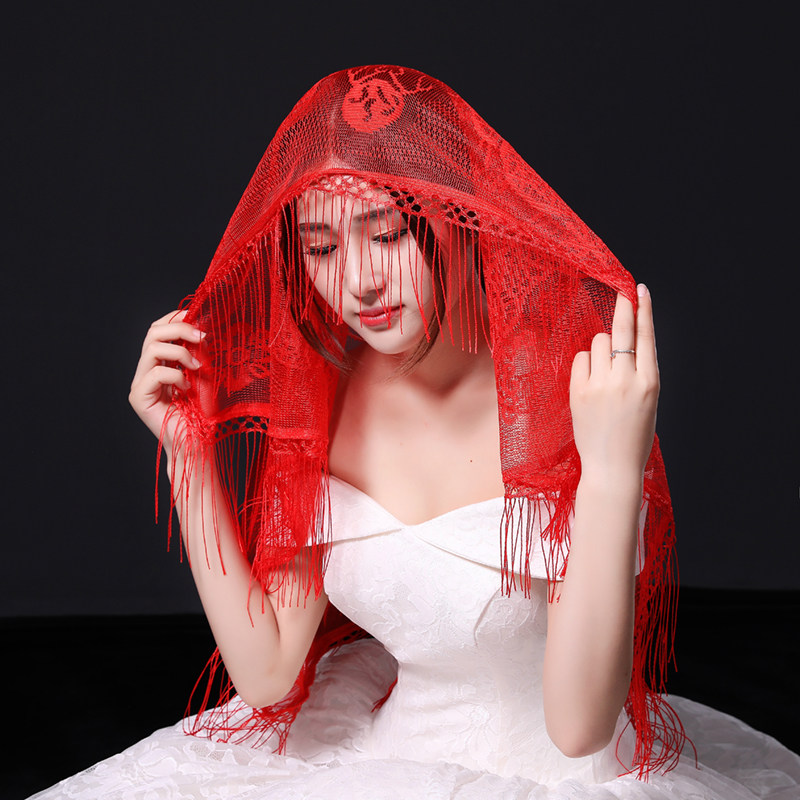 结婚2020新款新娘红盖头中式流苏蕾丝喜帕婚庆头纱