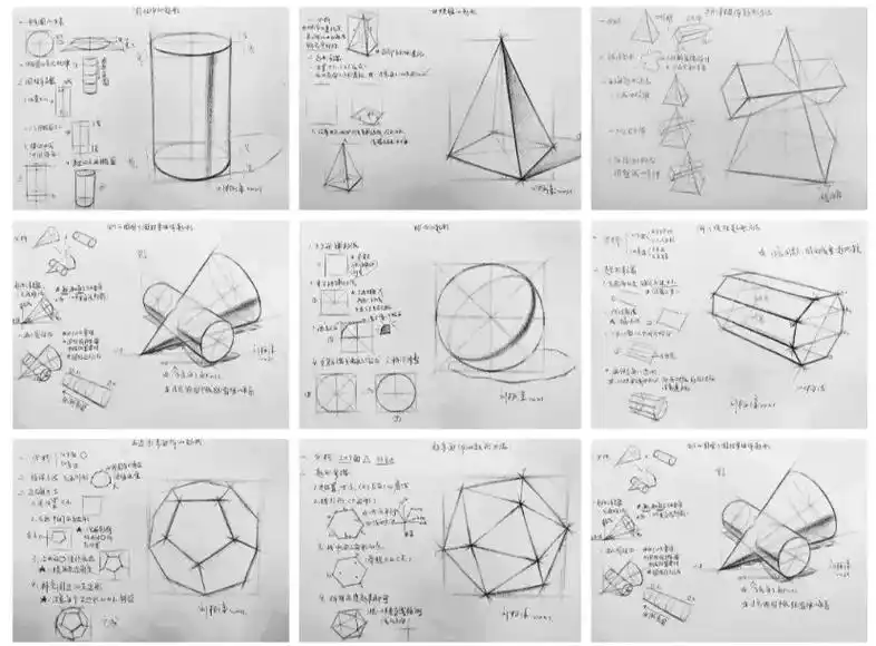 零基础素描95一张图看懂几何体起形步骤.