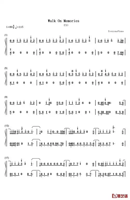 梦回暮夜钢琴简谱-数字双手-exo1