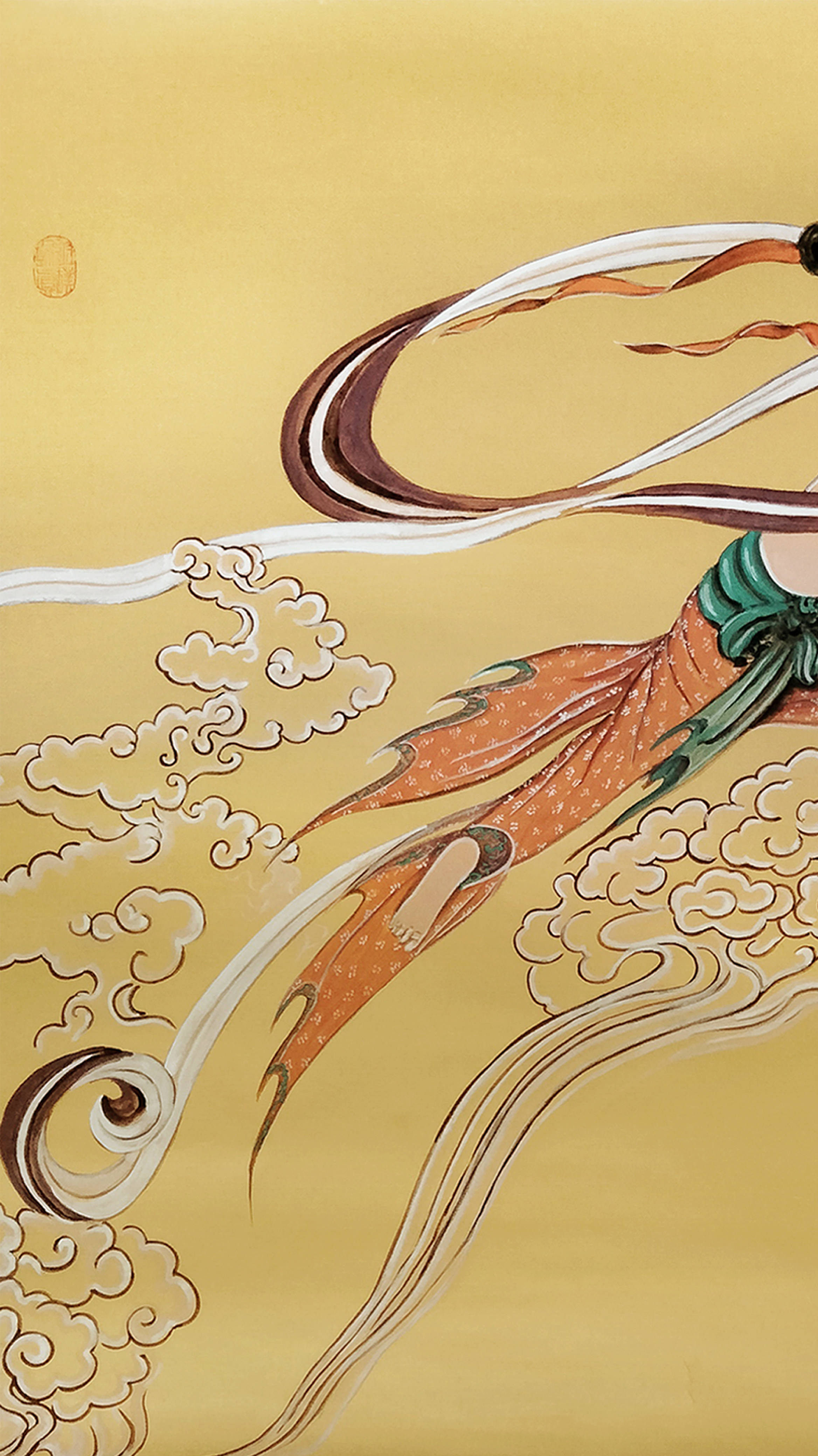 界画寒江---工笔神仙人物《吹箫飞天图》