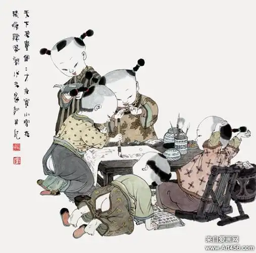 王家训工笔童戏图