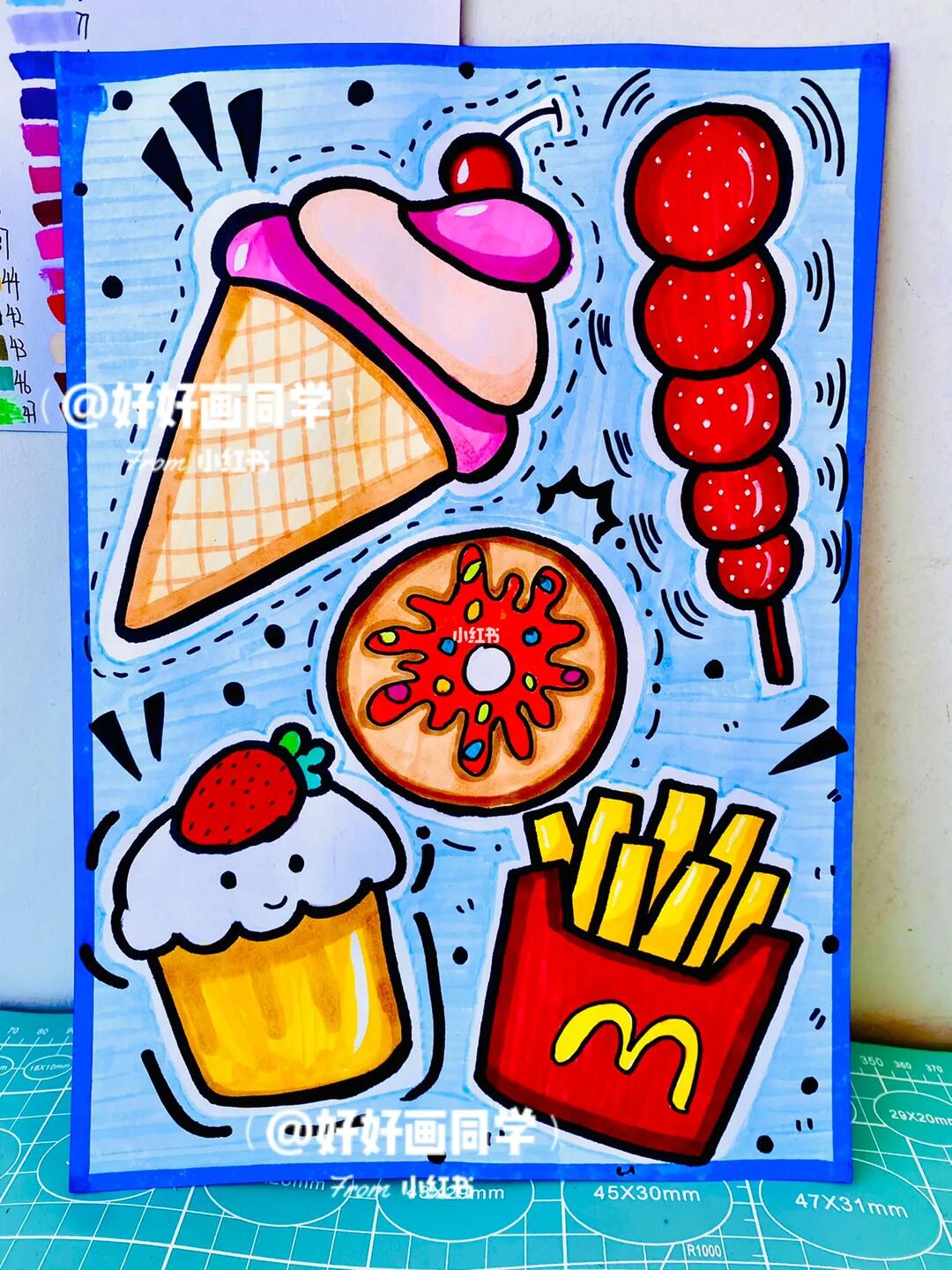 适合4-6岁小朋友的创意画!引导幼儿说一说自己最喜欢吃的食物是什么!