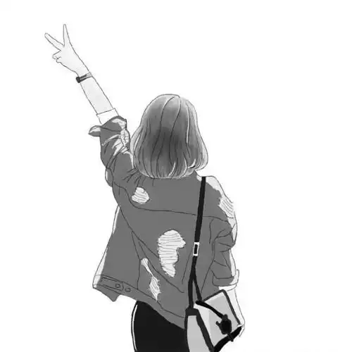 唯美黑白女生手绘背影头像图片