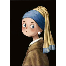 q版名画蒙娜丽莎钻石画可爱儿童卡通现代风贴钻十字绣 4 画布尺寸圆钻