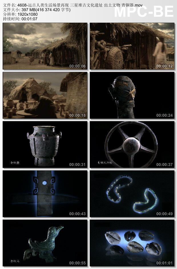 远古人类生活场景再现三星堆古文化遗址出土物 实拍视频素材