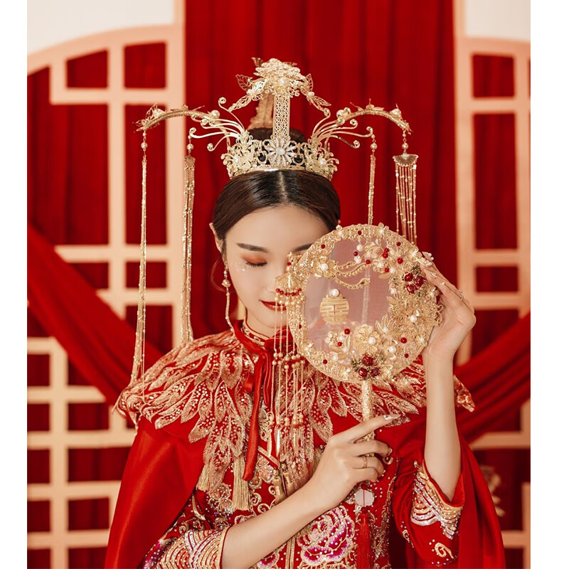 雅格罗伊古装汉服婚服凤冠霞帔秀禾服新娘中式婚礼抖音长拖尾披肩大