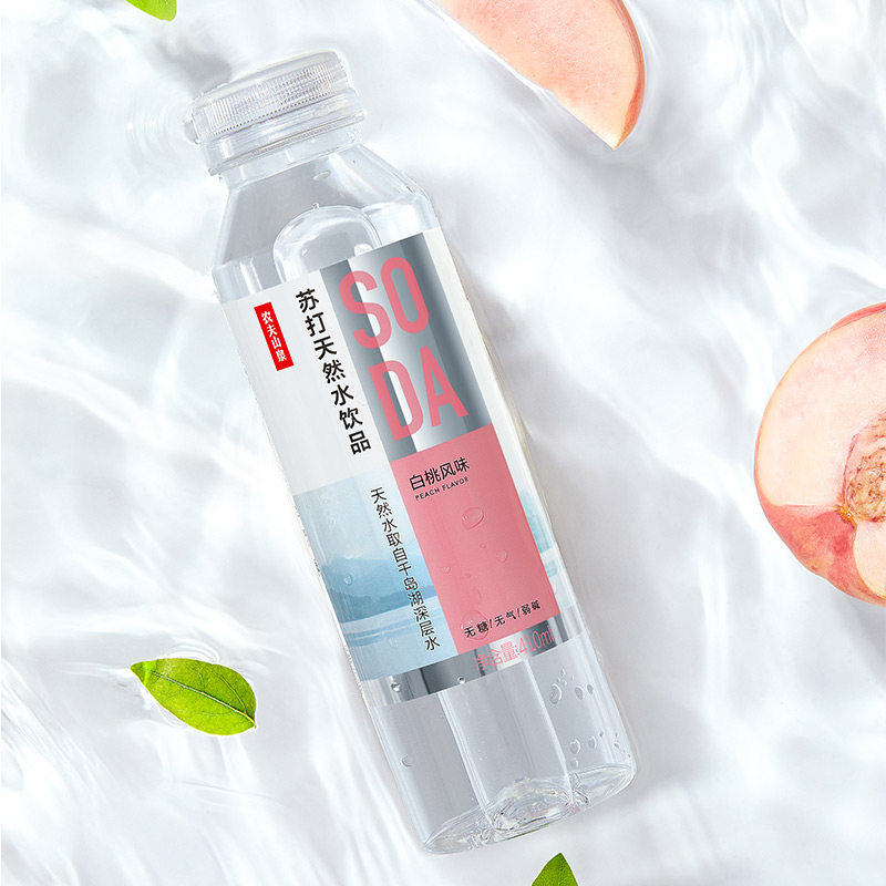 农夫山泉苏打天然水饮品白桃味410ml*15瓶/箱苏打水无糖无气弱碱