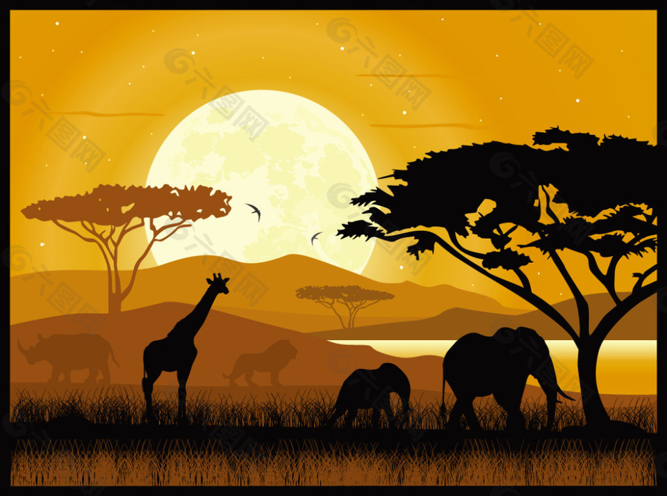 非洲草原动物剪影
