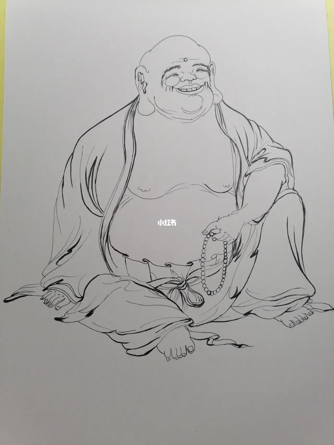 临摹一张弥勒佛希望笑口常开好运自然来