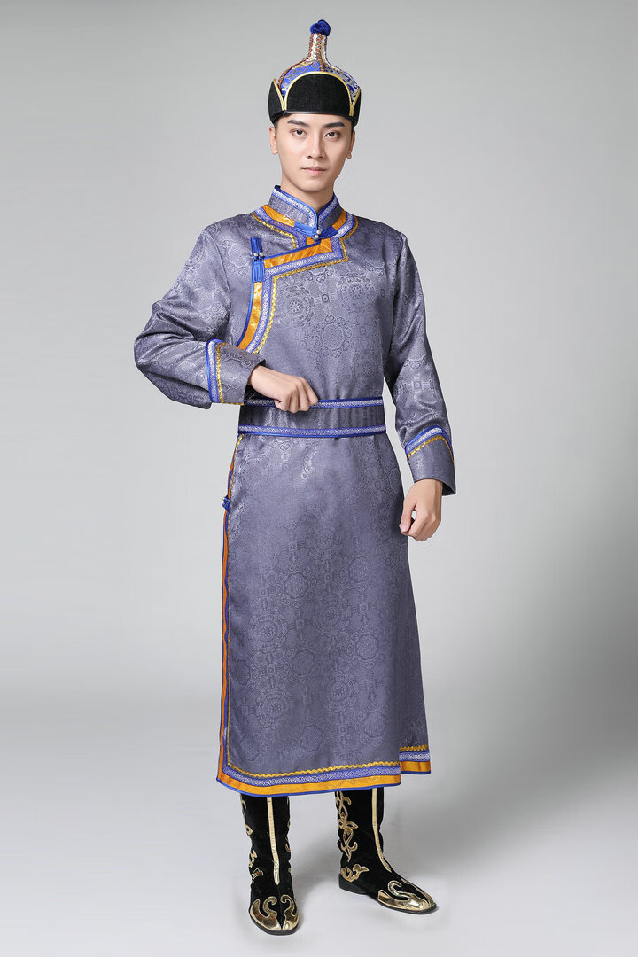 蒙古族服装男秋季男士蒙古袍日常生活装成人长款民族演出舞蹈服提花