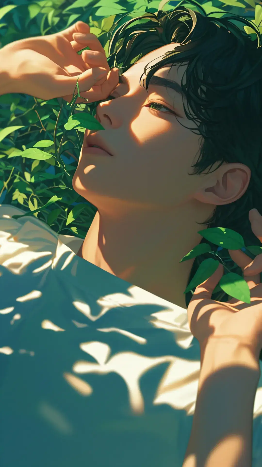 壁纸仰躺草地的动漫美少年壁纸