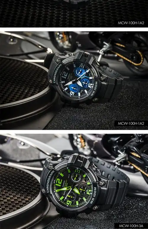 casio旗舰店mcw100h运动手表防水男石英手表卡西欧官网官方正品