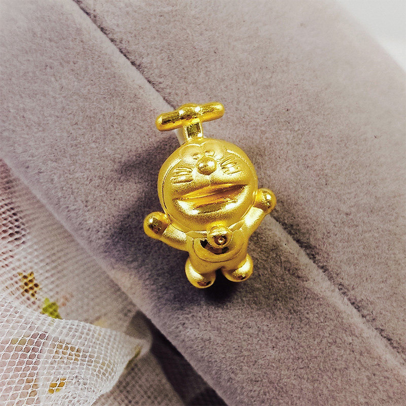 黄金足金多啦3d硬金蓝胖子机器猫a梦叮当猫项链吊坠手链转运珠编