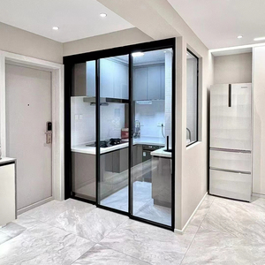 定制黑色窄边阳台三联动推拉门长虹玻璃卫生间三连动移门厨房客厅