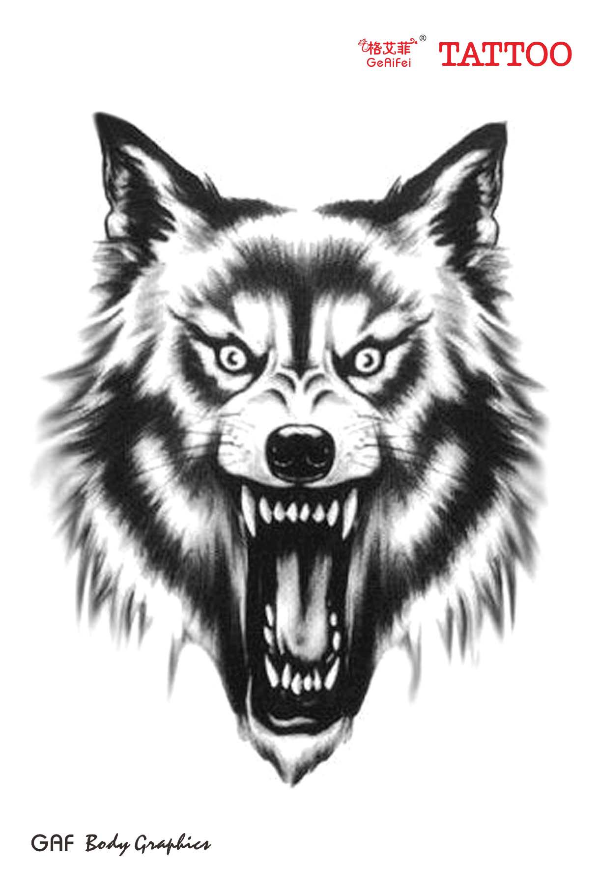 格艾菲纹身贴-灰狼头纹身贴 刺青贴纸 胸前狼头纹身 假纹身 防水