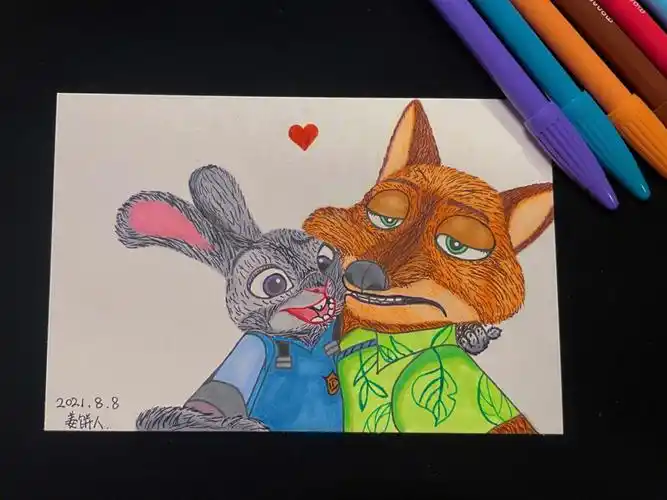 马克笔绘画疯狂动物城尼克朱迪