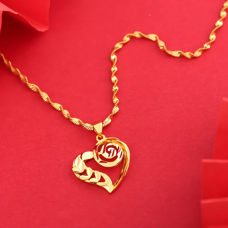 香港正品24k黄金项链女款999足金首饰珠宝纯金女士水波链爱心吊坠