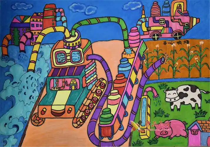 幼儿三等奖获奖科幻画《移动污水处理车》