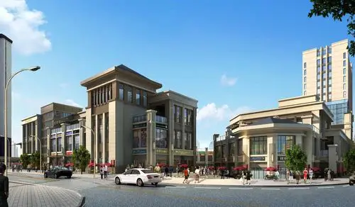 京商沿街商铺效果图一层仿古商铺效果图