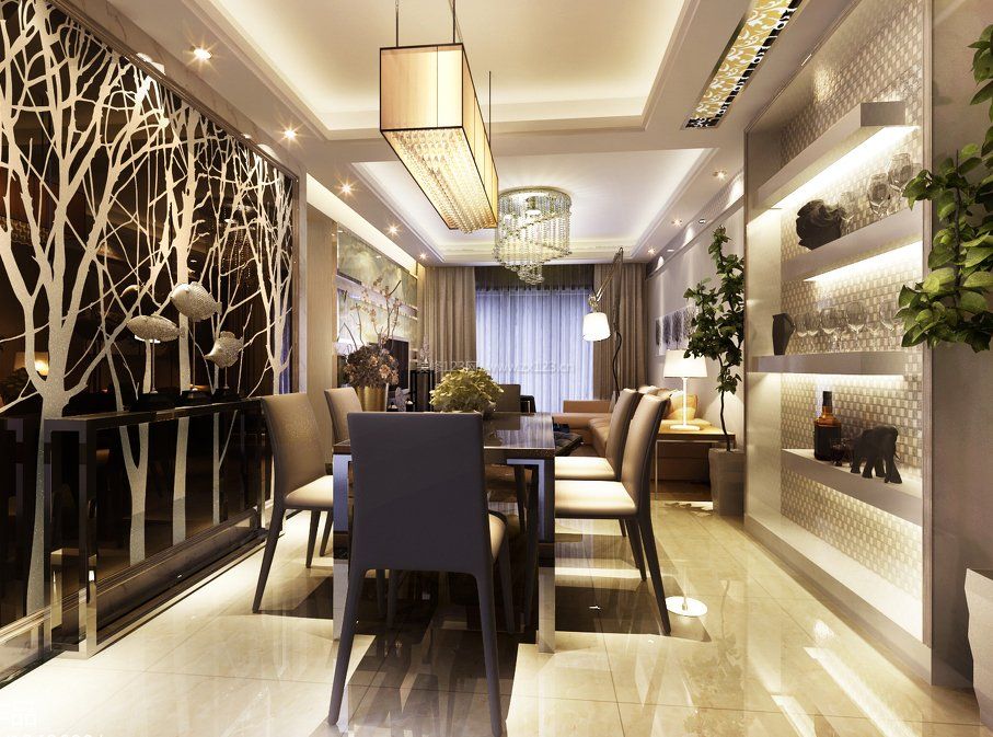 现代餐厅背景墙室内装饰设计效果图欣赏
