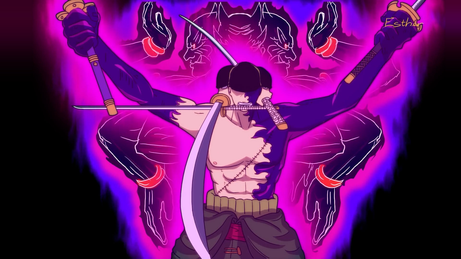 海贼王同人动画,黑胡子吸收红发力量,索隆开眼,三刀流阿修罗秒杀希留