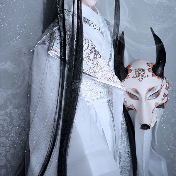 包邮 bjd/sd大叔娃娃古装衣服td狐狸叔白色古风刺绣长衫汉服 鞋子假发