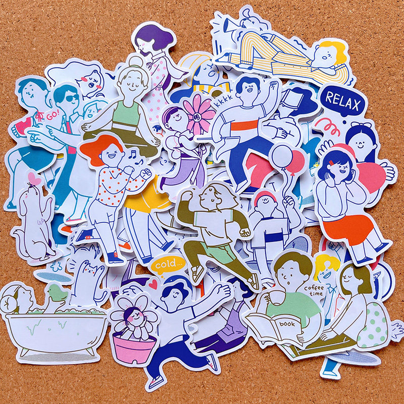 手帐贴纸可爱卡通简笔画人物杯子水杯装饰小图案卡通韩系可爱手帐