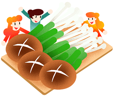 卡通手绘火锅蔬菜拼盘青菜金针菇香菇中式海报创意高端美味串串香菜单