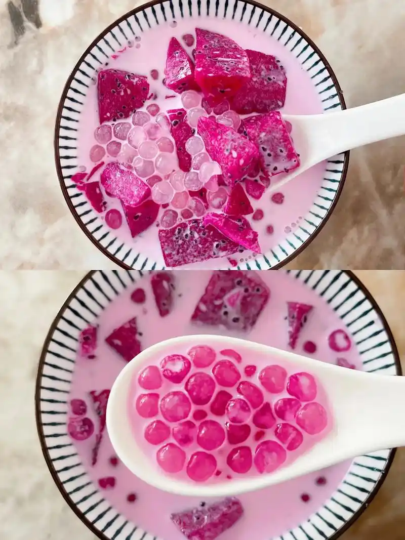 天气热97的时候吃一口巴适得很90 好看又好吃的火龙果西米露 - 抖