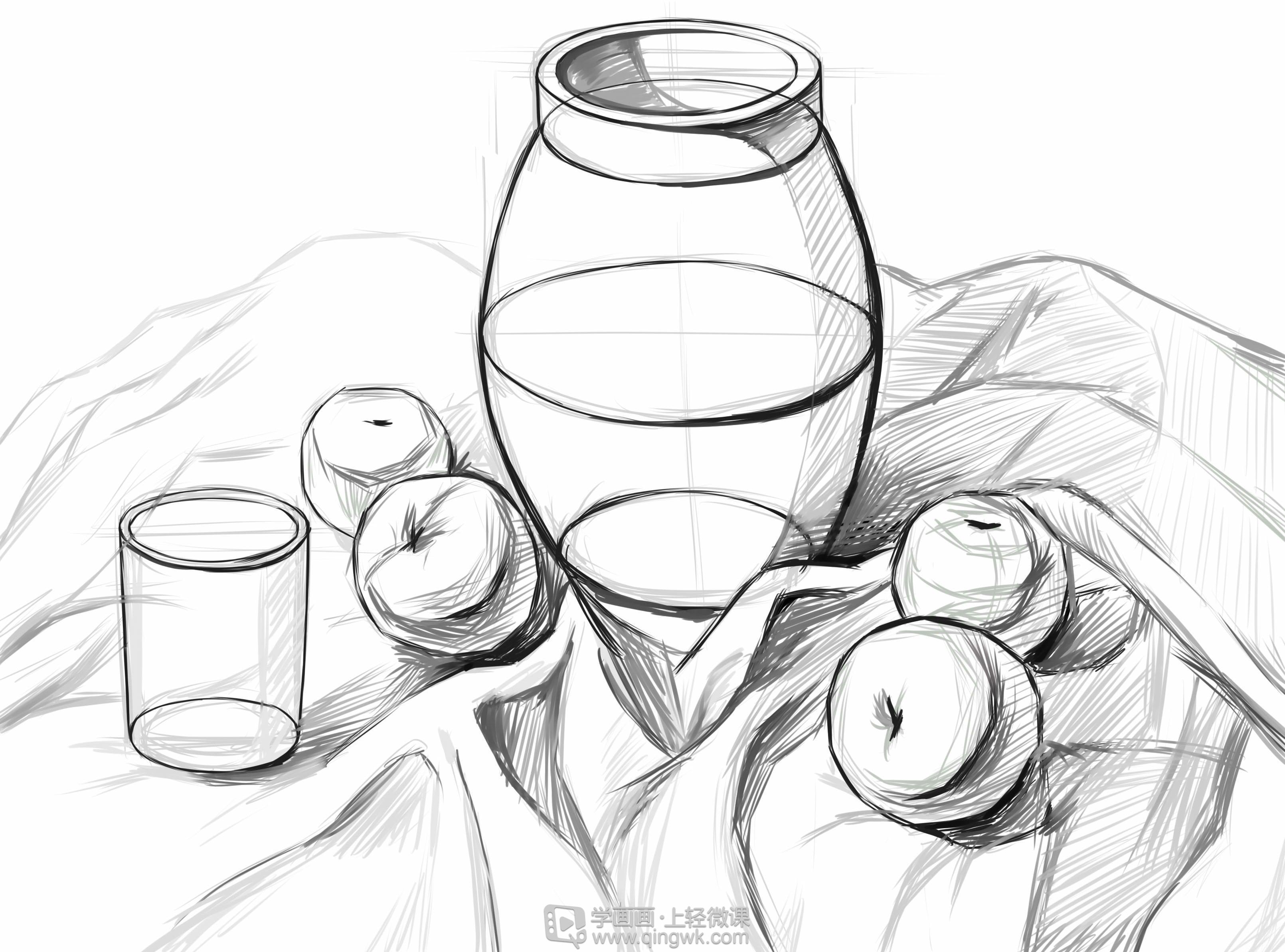 临摹组合静物组合素描速写静物提高训练