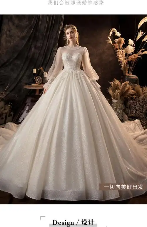 长袖婚纱2020新款新娘气质拖尾小个子孕妇森系超仙梦幻遮孕肚冬季