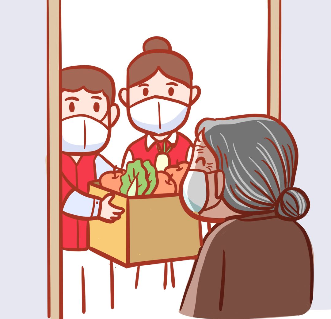 那么社区的工作人员会联系帮忙送菜,组织买菜的问题;我们倒垃圾的时候